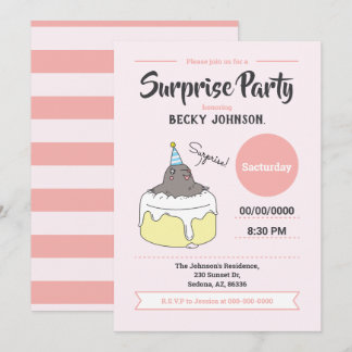 Invitación Feliz cumpleaños sorpresa de Mole, rosa de rosa
