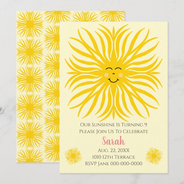 Invitación Feliz cumpleaños Sunshine (Anverso / Reverso)