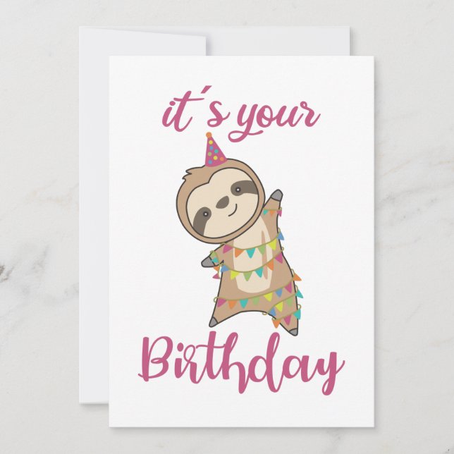 Invitación Feliz Cumpleaños Te Desea Sloth Cute Adultos Clot (Anverso)