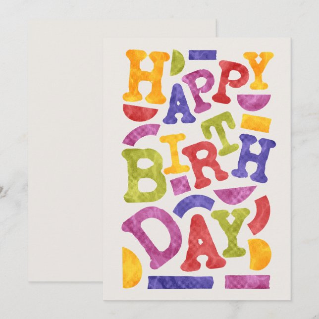 Invitación Feliz Cumpleaños Tipografía Retro (Anverso / Reverso)