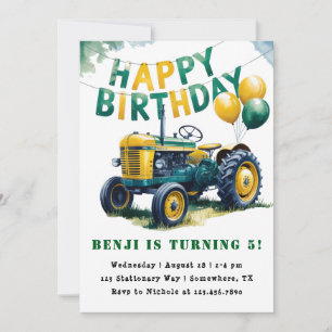 Invitación Feliz cumpleaños Tractor Boy Bash de cumpleaños
