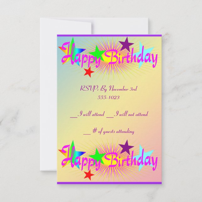 Invitación Feliz cumpleaños y estrellas - (Anverso)