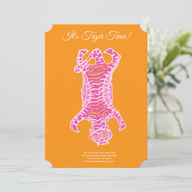 Invitación Feliz cumpleaños y/o cóctel Tigre rosa (Anverso de pie)