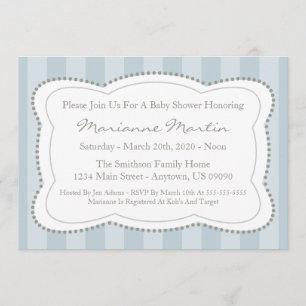 Invitación feliz de Baby Shower de las rayas (gris
