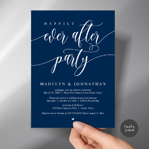 Invitación Feliz de haber cenado Fiesta Boda, azul marino