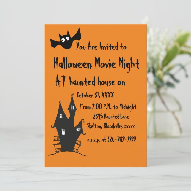 Invitación feliz de Halloween para noche de cine d (Anverso de pie)