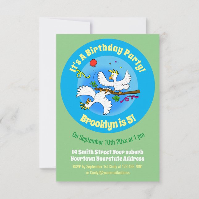 Invitación feliz de los pájaros de la cacatúa pers (Anverso)