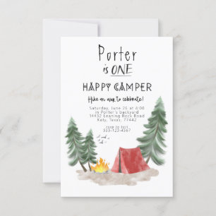 Invitación feliz de primer cumpleaños de campista