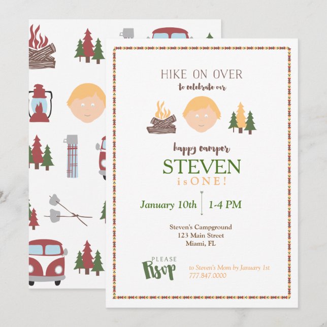 Invitación feliz del camper (Anverso / Reverso)