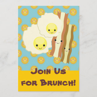 Invitación feliz desayuno de kawaii huevos bacon brunch