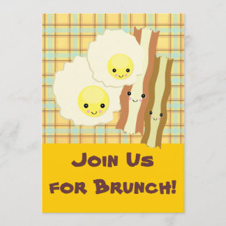 Invitación feliz desayuno de kawaii huevos bacon brunch