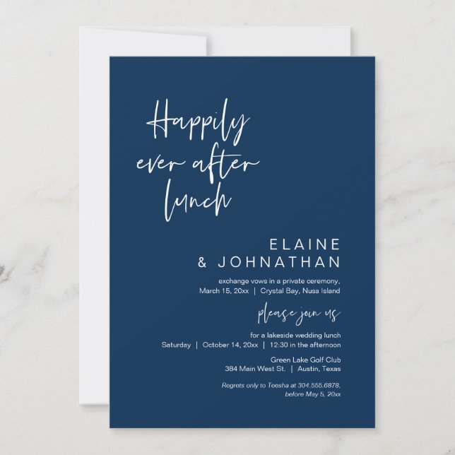 Invitación Feliz desde brunch, Boda, azul marino (Anverso)