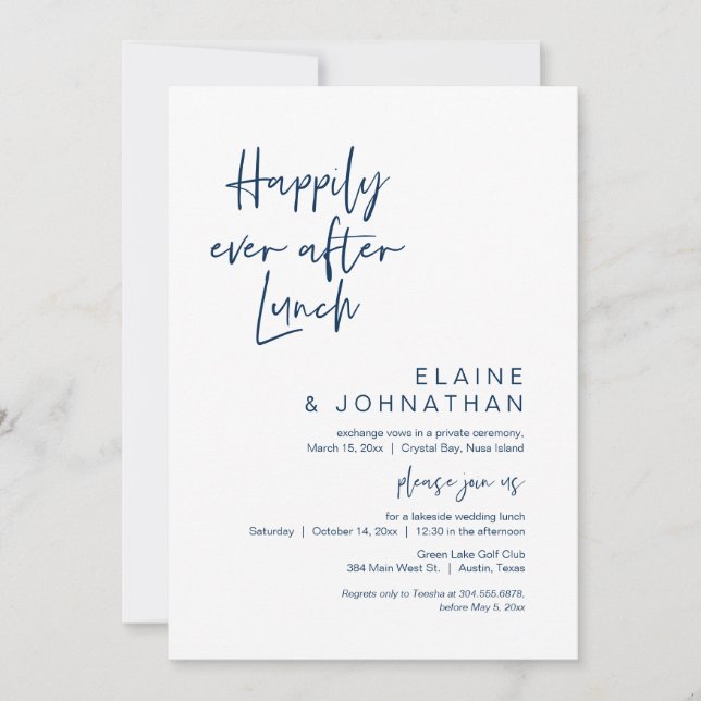 Invitación Feliz desde Brunch, Elopement Navy Blue (Anverso)