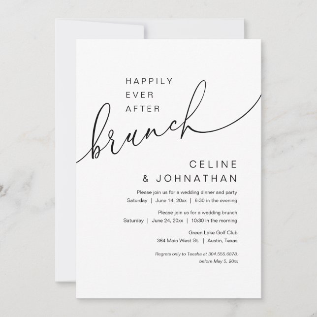 Invitación Feliz Desde Brunch, Fiesta Boda Elopement (Anverso)