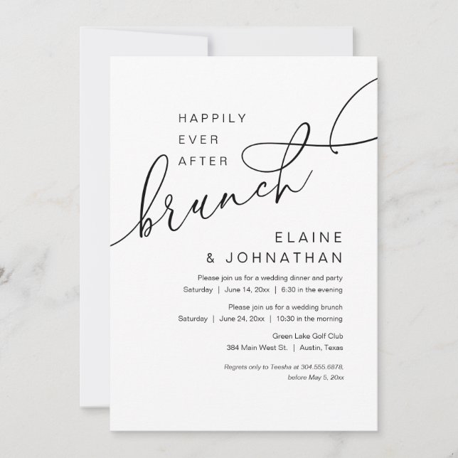 Invitación Feliz Desde Brunch, Fiesta Boda Elopement (Anverso)