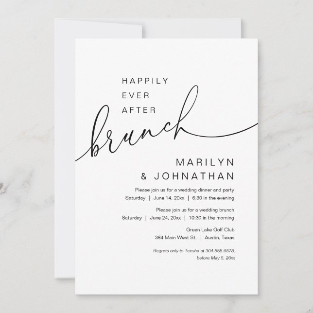 Invitación Feliz Desde Brunch, Fiesta Boda Elopement (Anverso)