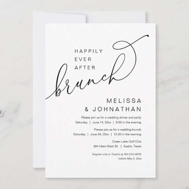 Invitación Feliz Desde Brunch, Fiesta Boda Elopement (Anverso)