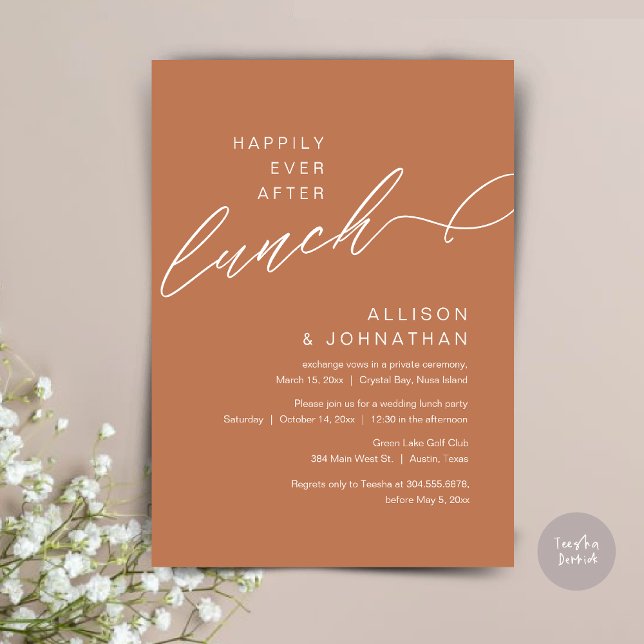 Invitación Feliz desde el almuerzo, Boda, Copper Brown (Happily Ever After Lunch, Wedding, Copper Brown Invitation card, pdf)