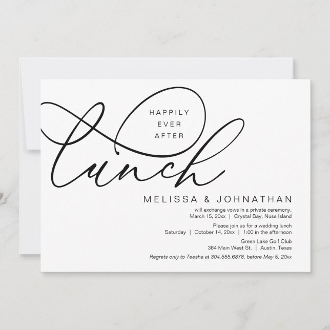 Invitación Feliz desde el almuerzo, Boda Elopement (Anverso)