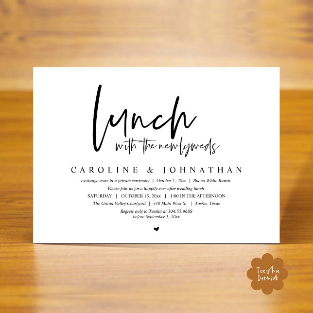 Invitación Feliz Desde El Almuerzo Con Los Recién Matados (Lunch with the Newlyweds, Happily Ever After Modern Minimalist Invitation Card PDF Black White)