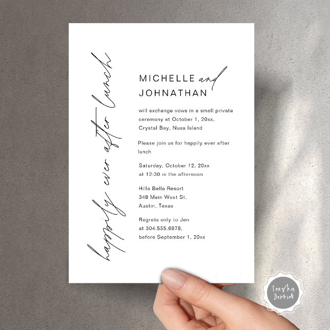 Invitación Feliz desde el almuerzo, Fiesta Boda Elopement (Happily Ever After Party, Wedding Lunch Celebration Invitation Card, Printed and Digital File.)