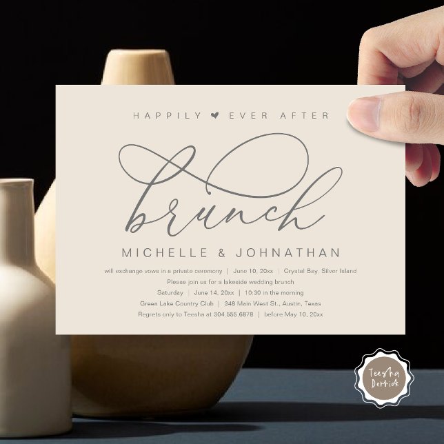 Invitación Feliz desde el brunch, Fiesta romántico moderno (Happily Ever After Brunch Party, Invitation Card, Modern Romantic Wedding Elopement, Dark Grey Cream)