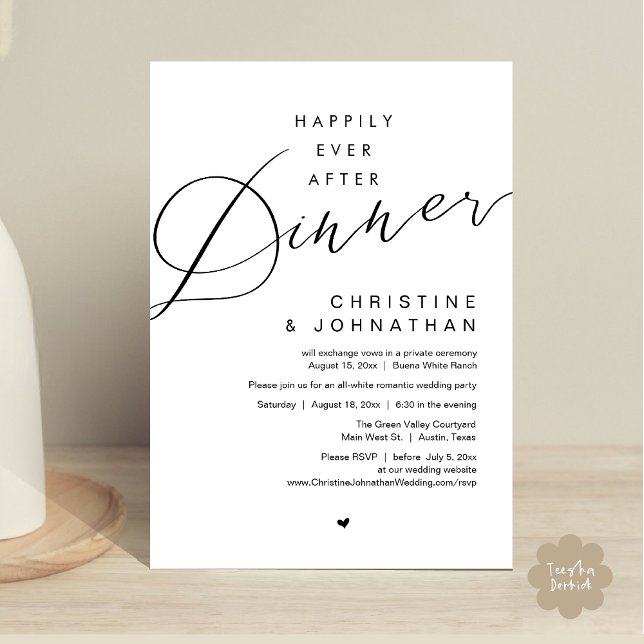 Invitación Feliz desde la cena Boda Elopement Fiesta (Happily Ever After Party Invitation Card PDF Modern Wedding Dinner Dancing Black White )
