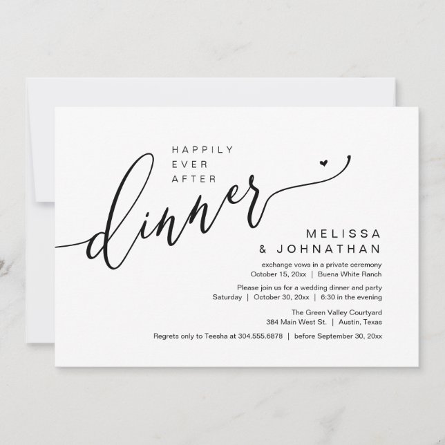 Invitación Feliz desde la cena Boda Elopement Fiesta (Anverso)