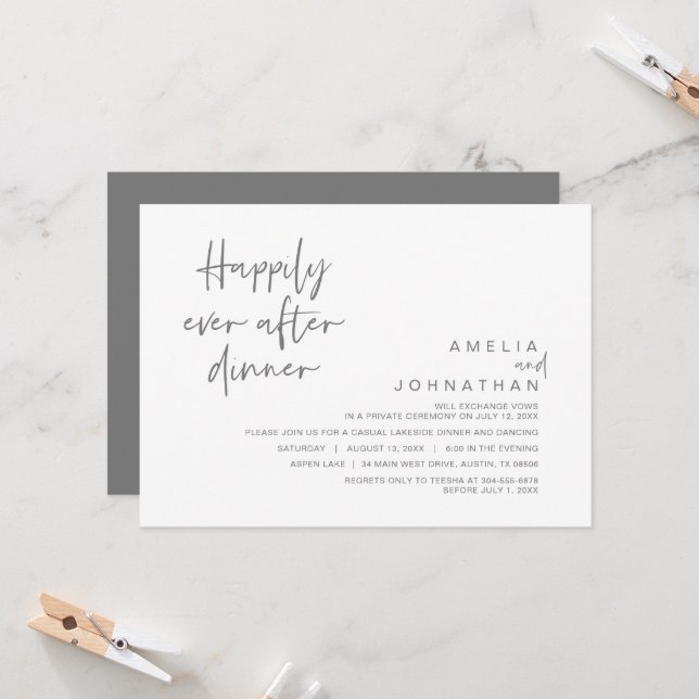 Invitación Feliz desde la cena Boda, gris oscuro (Anverso/Reverso In Situ)