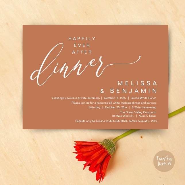 Invitación Feliz desde la cena Boda Romántico Fiesta (Happily Ever After Dinner Modern Romantic Wedding Romantic Party Invitation Card Classy Copper Brown)