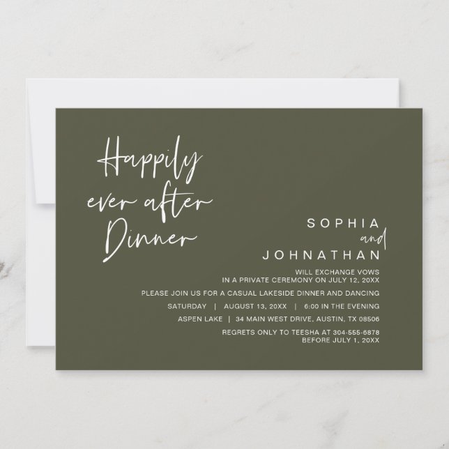 Invitación Feliz desde la cena Boda, verde oliva (Anverso)