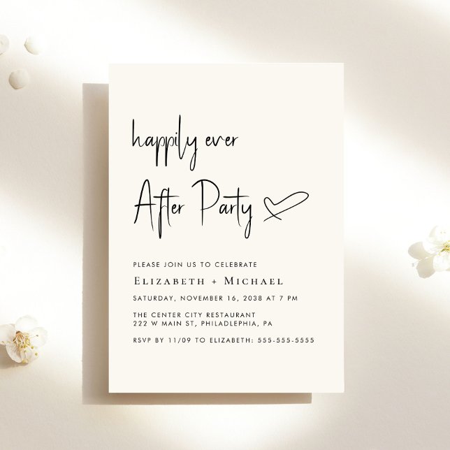 Invitación Feliz desde la recepción de la boda crema Fiesta (An chic Happily Ever After Party invitation for your wedding celebration)