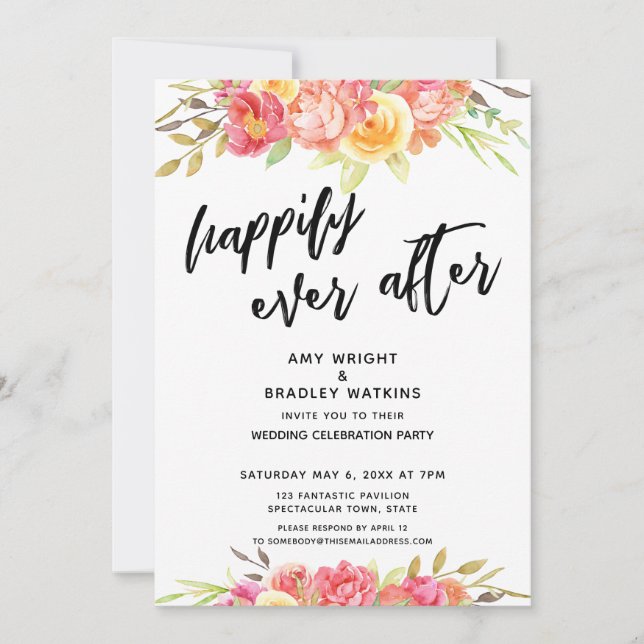 Invitación Feliz desde la recepción de la boda floral (Anverso)
