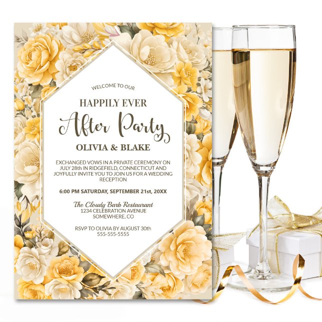 Invitación Feliz desde la recepción de la boda floral amarill (Subido por el creador)