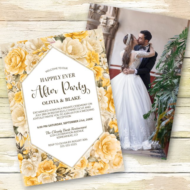 Invitación Feliz desde la recepción de la boda floral amarill (Subido por el creador)