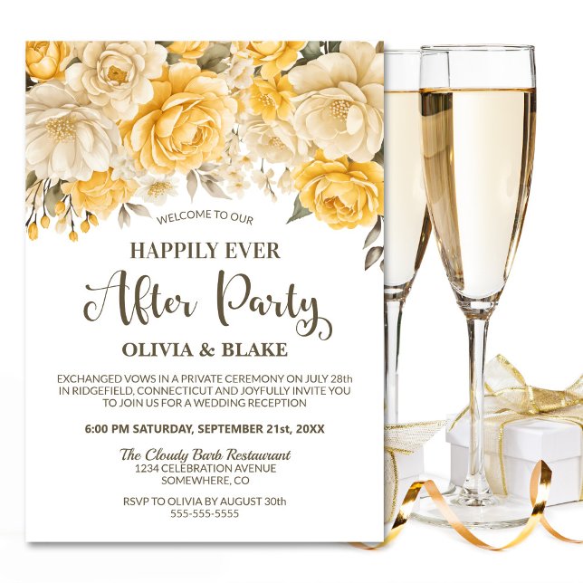 Invitación Feliz desde la recepción de la boda floral amarill (Subido por el creador)