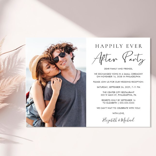 Invitación Feliz desde la recepción de la boda fotográfica (An elegant Happily Ever After Party Invitation to set the tone for an unforgettable event)