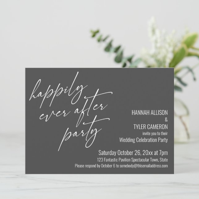 Invitación Feliz desde la recepción de la boda gris Fiesta (Anverso de pie)