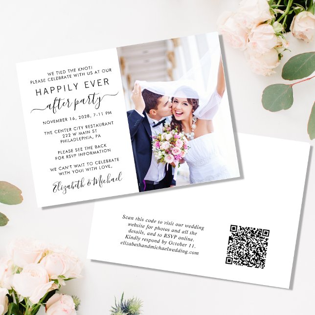Invitación Feliz desde la recepción de la foto del código QR (An chic Happily Ever After Party all-in-one invitation for your wedding celebration)