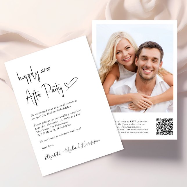 Invitación Feliz desde la recepción de la foto del código QR (An chic Happily Ever After Party all-in-one invitation for your wedding celebration)