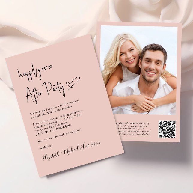 Invitación Feliz desde la recepción de la foto del código QR (An chic Happily Ever After Party all-in-one invitation for your wedding celebration)