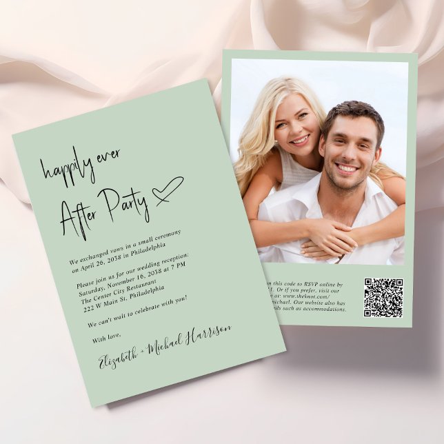 Invitación Feliz desde la recepción de la foto del código QR (An chic Happily Ever After Party all-in-one invitation for your wedding celebration)