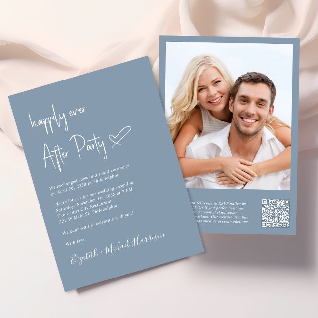 Invitación Feliz desde la recepción de la foto del código QR (An chic Happily Ever After Party all-in-one invitation for your wedding celebration)