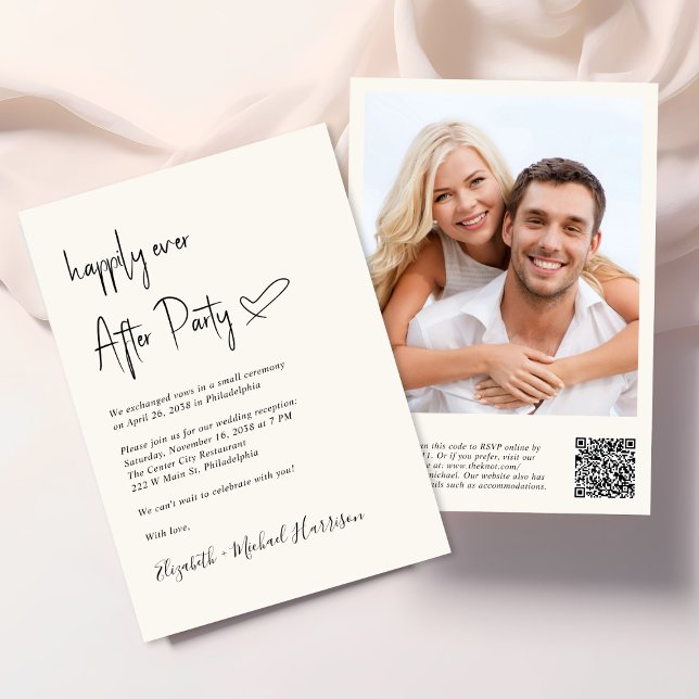 Invitación Feliz desde la recepción de la foto del código QR (An chic Happily Ever After Party all-in-one invitation for your wedding celebration)