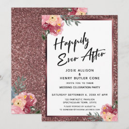 Invitación Feliz día a día después del Rosa Purpurina de oro