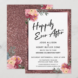 Invitación Feliz día a día después del Rosa Purpurina de oro 