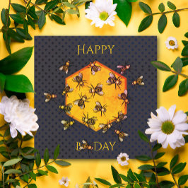 Invitación Feliz día B Abejas de miel naranja cumpleaños dive