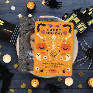 Invitación Feliz Día Boo Esqueleto Foto Cumpleaños de Hallowe