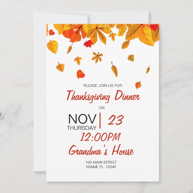 Invitación Feliz Día de Acción de Gracias (Anverso)