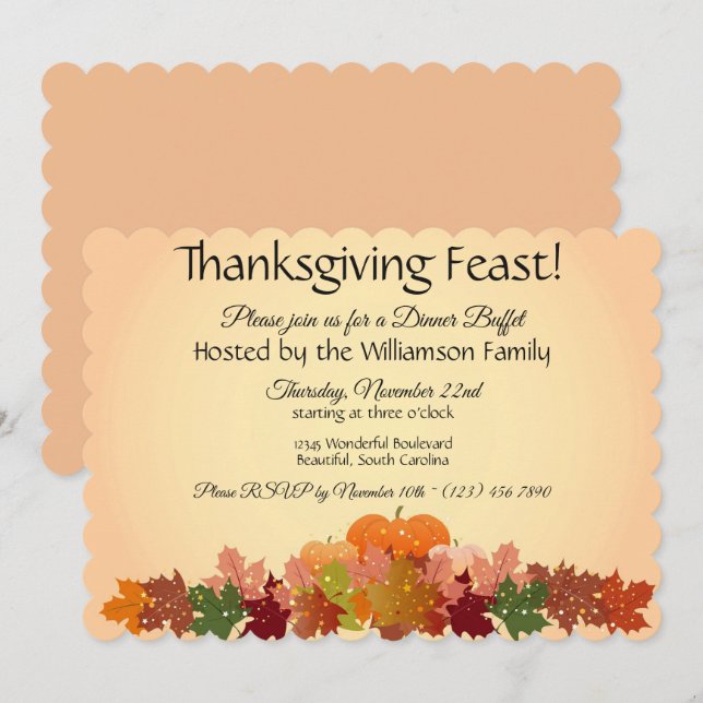 Invitación Feliz Día de Acción de Gracias Buffet/Cena Invitac (Anverso / Reverso)